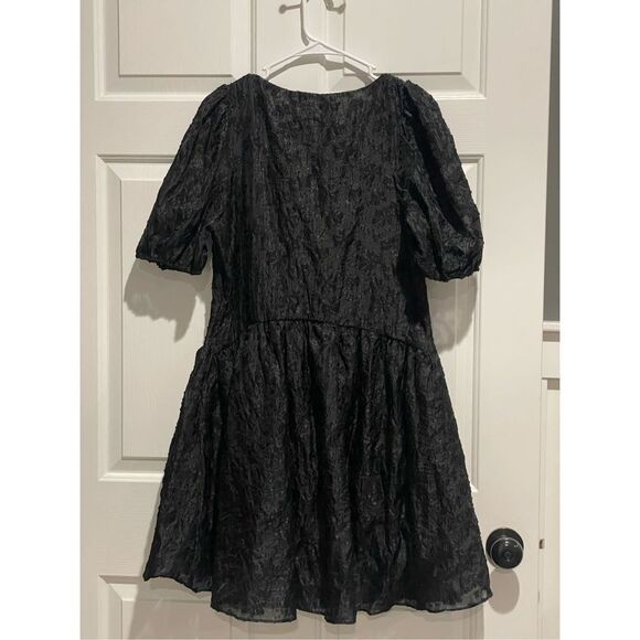 NWOT Endless Rose Texture Floral Organza Black Puff Sleeve Mini Dress Large - Picture 15 of 16